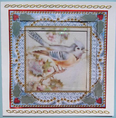 Christmas Blue Tit Spiral Edge Stacker Card Front by Lynda Jones