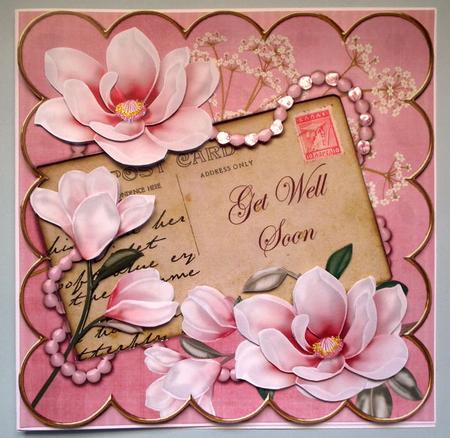 Pink Magnolia Get Well Soon 8in Xtreme Decoupage Cf Kit by Lynda Jones