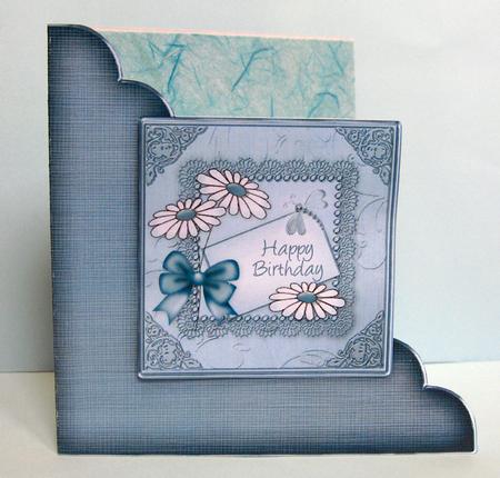 Daisies on Metallic Lace Cut and Fold Corner Card by Lynda Jones