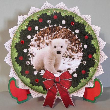 Six Christmas Holiday Wreath Polar Bear Toppers & Tags by Lynda Jones