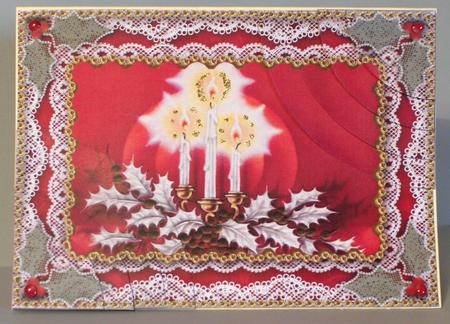 Red Candle Trio Gold Lace 7x5inch Duo Corner Stacker by Lynda Jones