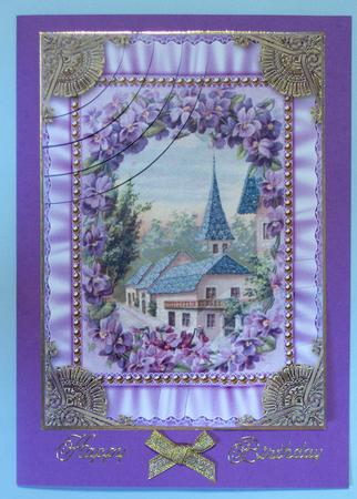 Lavender View Ruffle 7x5inch Duo Corner Stack Card Front by Lynda Jones