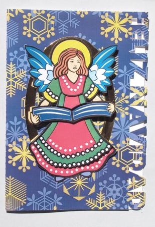 Feliz Navidad Blue with Snowflakes Cut Edge Card by Lynda Jones