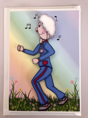 Keep Fit Lady Jogging Card Front and Decoupage by LYNDSEY HIRONS