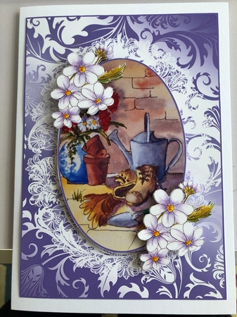 Watercolour Cameo with Lace. Gardening Boots Decoupage by LYNDSEY HIRONS