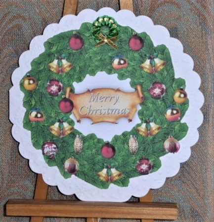 Christmas Wreath Easel Card - Red and Gold Decorations by Lynn Butters