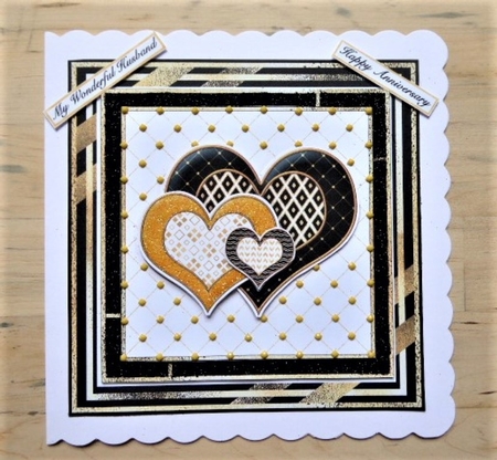BLACK & GOLD HEARTS Various Occasions 6x6 Decoupage & Insert Card Kit by Lynn Butters