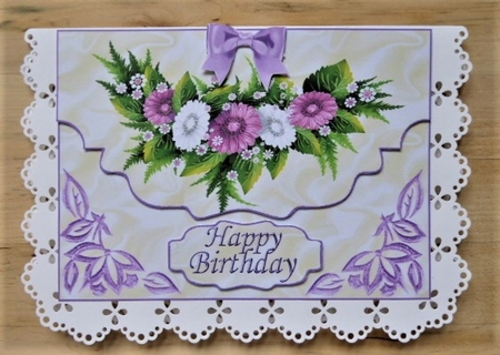 Pretty border of lilac flowers on envelope A5 by Lynn Butters