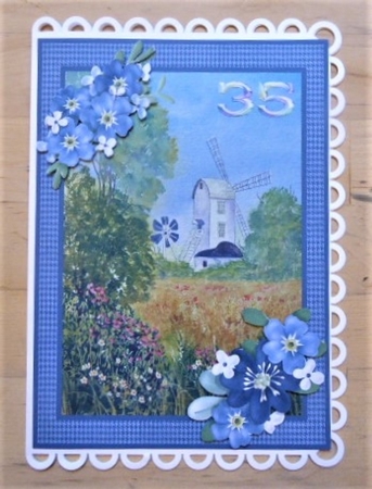 Windmill 35th Anniversary or Birthday card with decoupage flowers by Lynn Butters