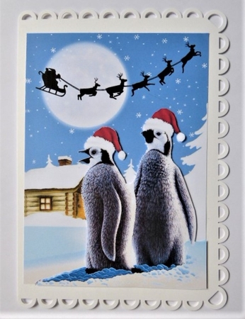Lovely penguins in snow scene A4 by Lynn Butters
