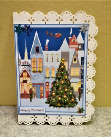 Christmas village with Santa greeting card by Lynn Butters