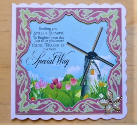 3 Pink floral windmill card fronts with verse by Lynn Butters