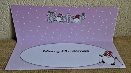 Christmas Gnomes skiing SISTER large dl insert by Lynn Butters