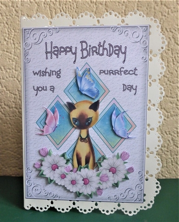 Cute Cats 2 - 7x5 inch card front with decoupage by Lynn Butters