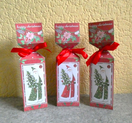 Trio Of Santas Triangular Cracker Boxes by Lynn Butters