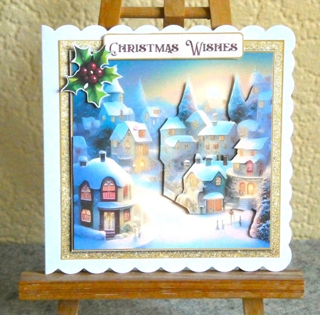 3D Decoupage Christmas Village card kit 2 with inserts and envelope by Lynn Butters