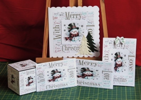 NEW* Word Art Border Card Merry Christmas With Love Snowman .9 Piece 7x7 Complete Kit by Lynn Butters