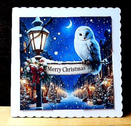 Merry Christmas Olde Time Scene Snowy Owl (4).  9 Piece 7x7 Complete Kit by Lynn Butters