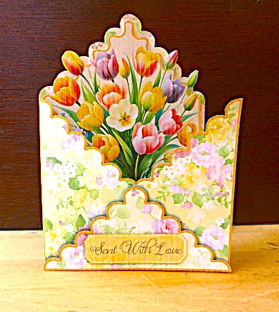 Tulip Bouquet Scalloped Edge Envelope Card and Envelope by Lynn Butters