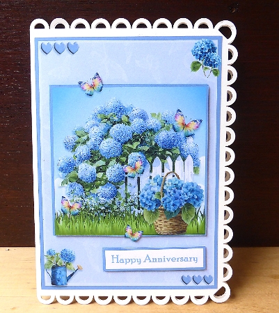 Hydrangeas and butterlies greeting card for a birthday and Mothers day by Lynn Butters