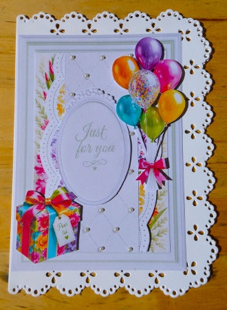 Colorful Gift & Balloons Just for You Card Topper by Lynn Butters
