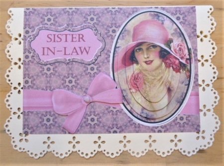 Vintage Beauty Sister In-law Card Front by Lynn Butters