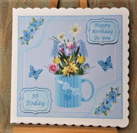 8x8ins Blue Butterflies 50-55 Decoupage Card Front by Lynn Butters