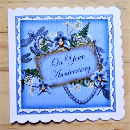 Blue Orchids Your Anniversary 8in Vintage Decoupage Topper by Lynn Butters
