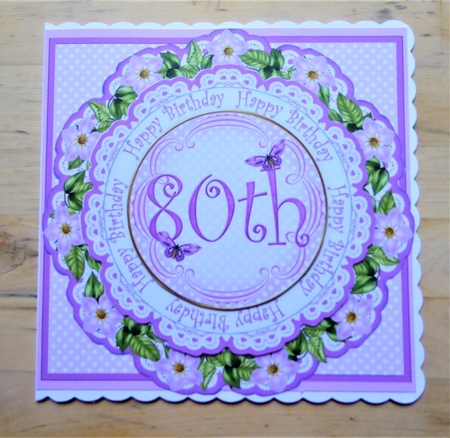 Lilac Dotty 80th Birthday 3D Doily Card & Envelope Kit by Lynn Butters