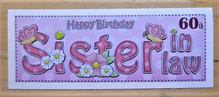 Large DL Happy Birthday SISTER IN LAW 3D decoupage by Lynn Butters