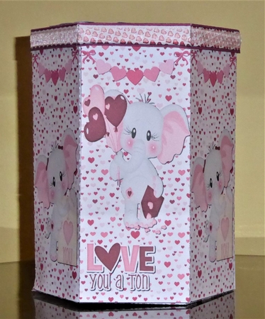 VALENTINE HEXAGONAL GIFT BOX - CUTE ELLIES ELEPHANTS by Lynn Butters