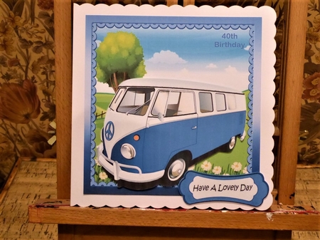 In the sunny meadow, blue camper van 8x8 mini kit by Lynn Butters