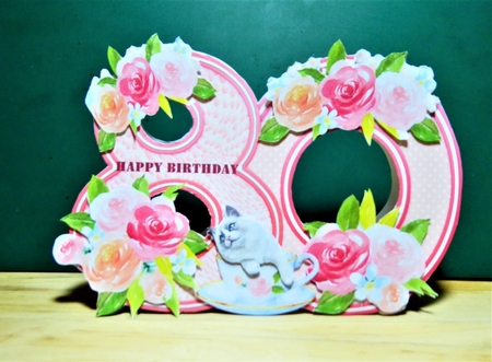 Floral 80th Birthday Easel Card by Lynn Butters