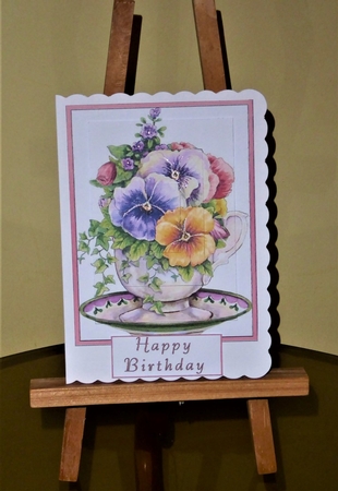 Teacup Pansies Pyramid Card by Lynn Butters