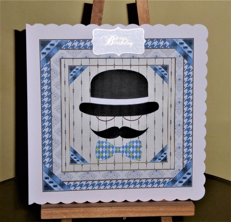 Male Bowler Hat Decoupage 8x8ins Mini Kit by Lynn Butters