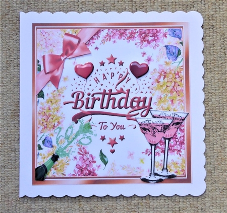 Cocktails for the birthday girl with peach bow 8x8 by Lynn Butters