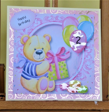 Happy Birthday Teddy In Pink by Lynn Butters