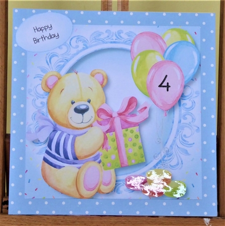 Happy Birthday Teddy In Blue by Lynn Butters