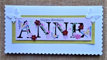 Black with flowers named ANNE gold Glitter DL Card by Lynn Butters