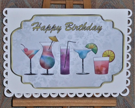 Crazy Cocktails - A5 card front with decoupage by Lynn Butters