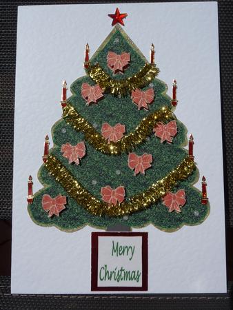 Christmas Tree with Red Bows (2) Shaped Card by Lynn Butters