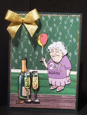 29 Again Card Front with Decoupage and Ages by Lynn Butters