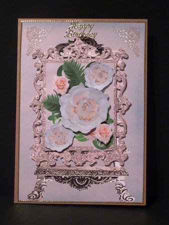 Rose Gold Easel Card with Cream Roses by Lynn Butters