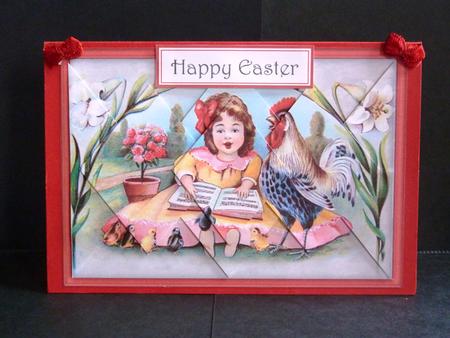 Easter Girl with Rooster and Chicks - Diamond Stacker Card by Lynn Butters