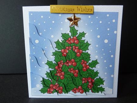 Xmas Holly Tree Quick Card Wavy Corner Side Stacker by Lynn Butters