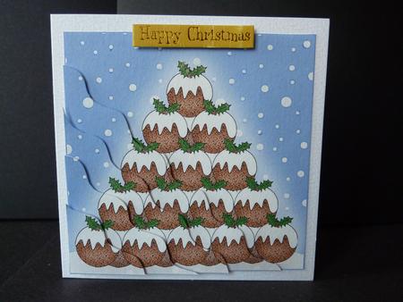 Xmas Pudding Tree Quick Card Wavy Corner Side Stacker by Lynn Butters