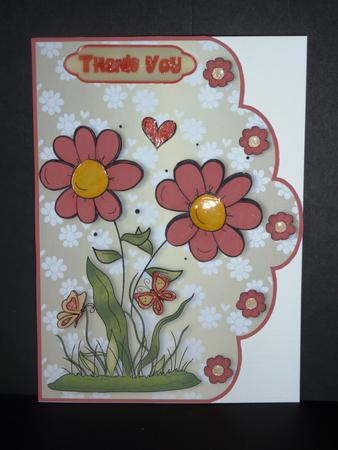 Red Daisies Scallop Edge Card Front by Lynn Butters