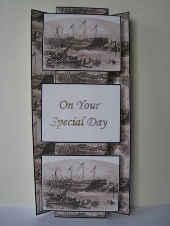 Old Ship Yard Sepia 3 Panel Fold Back Card by Lynn Butters