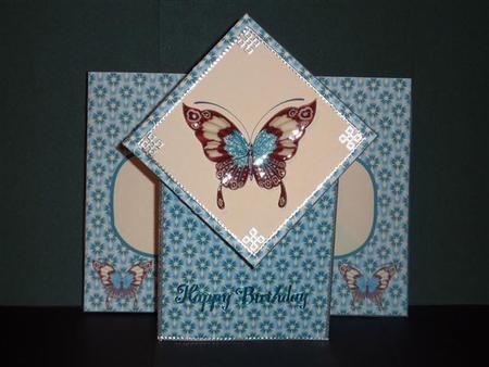 Red & Turquoise Butterfly, Stubby Diamond Top Card Kit by Lynn Butters