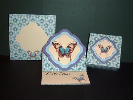 Fancy Butterfly, Shaped Easel Card with Tag and Gift Box by Lynn Butters